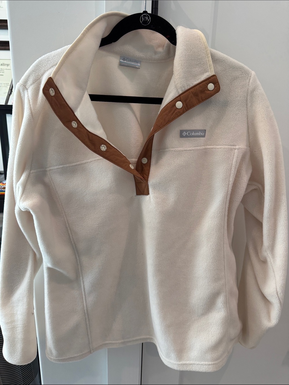 Columbia Cream Fleece Snap-Front Pullover with Brown Placket